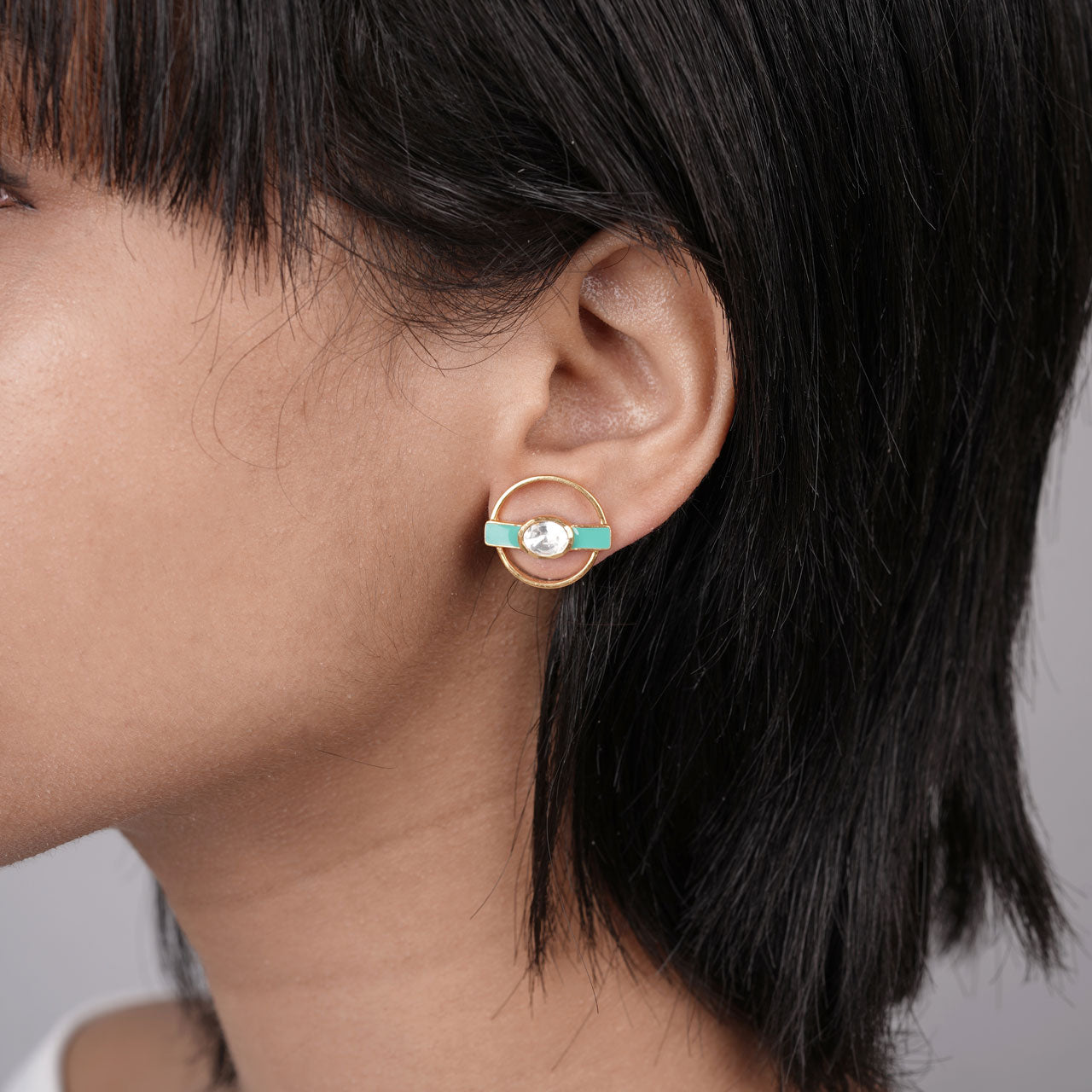 Mint Stripe Studs - Gold Plated 925 Silver