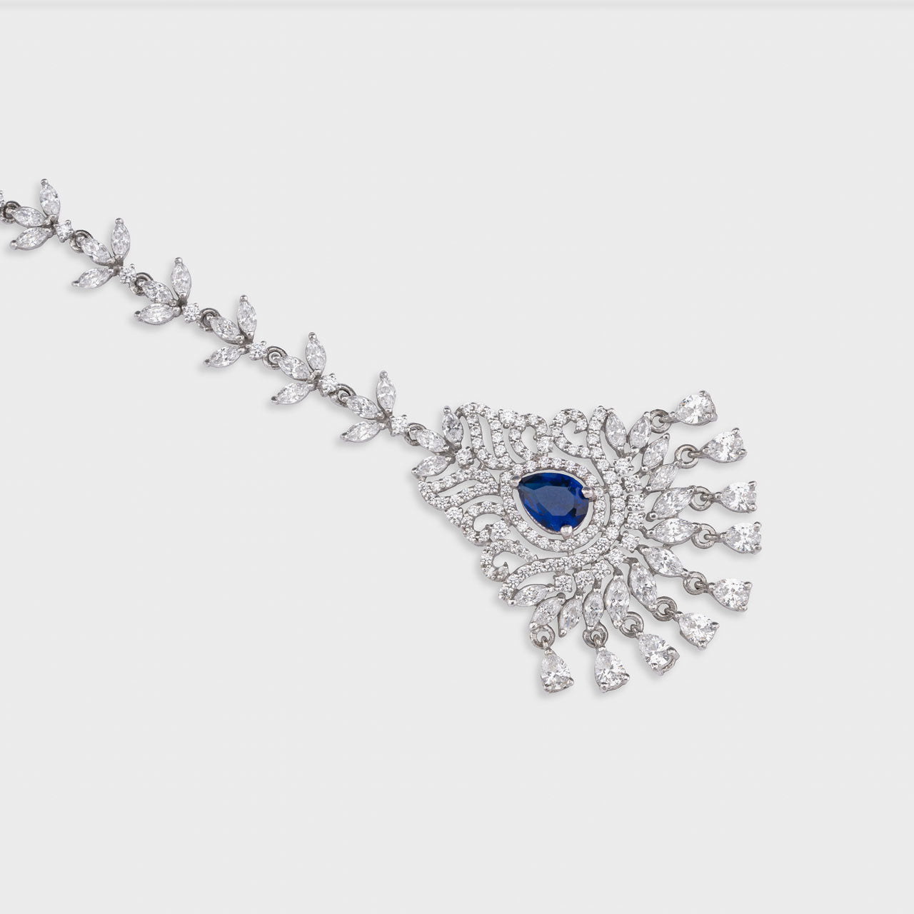 Blue Swarovski Maang Tika - 930 Recycled Silver