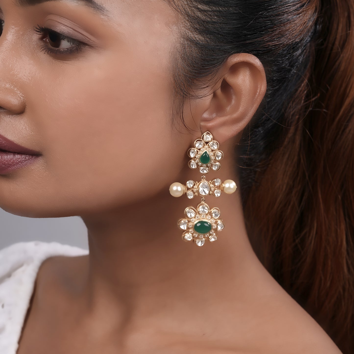 Interwined Emerald Polki - Gold Plated 925 Silver