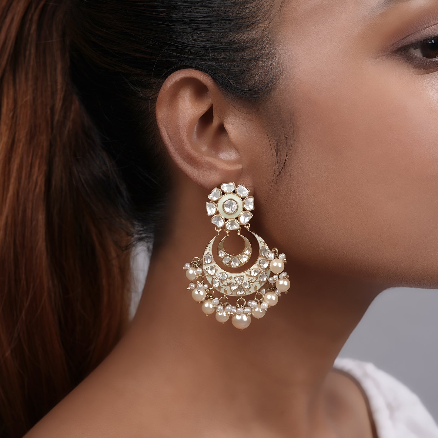 Mint Flower Chandbali - Gold Plated 925 Silver