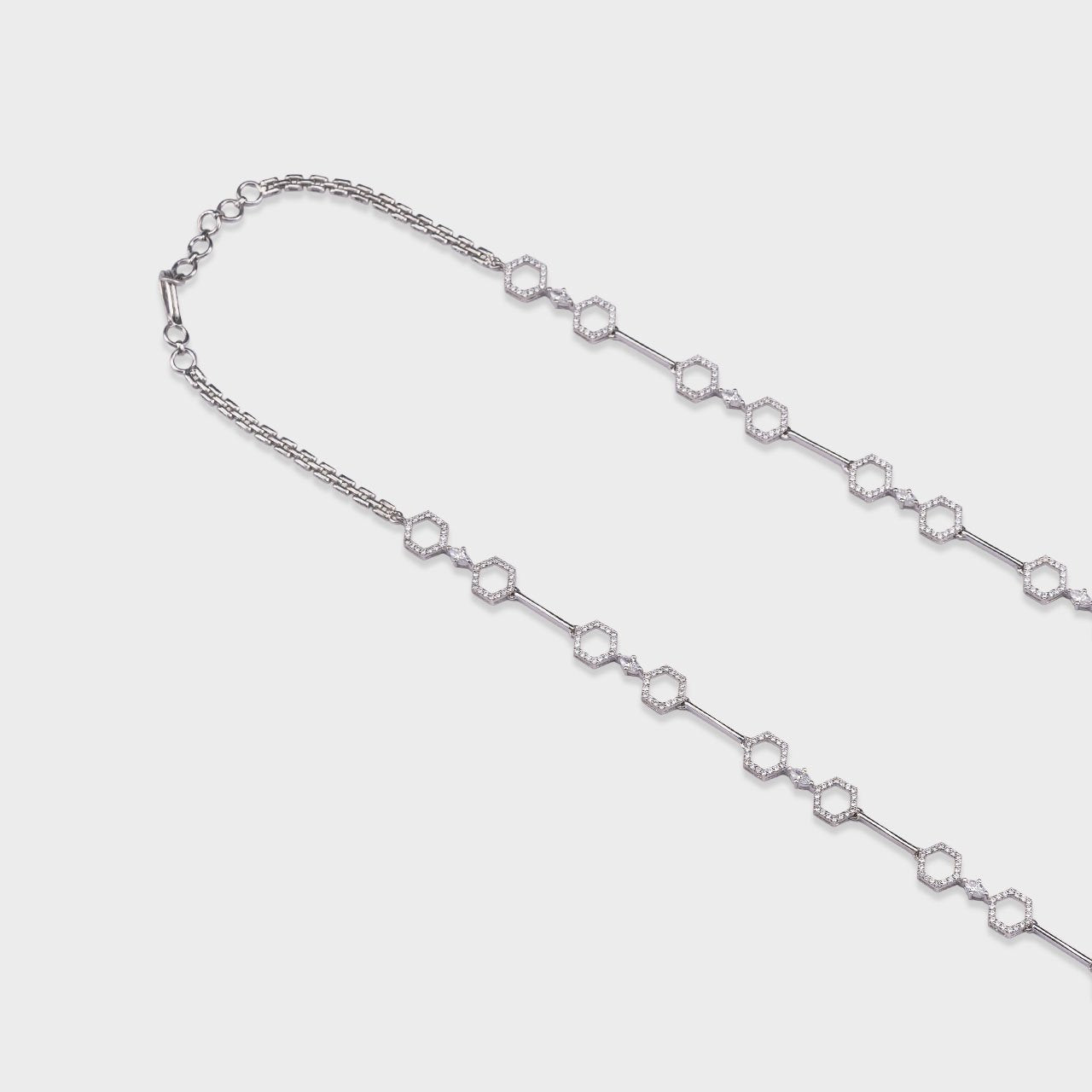 Octagon Swarovski Long Chain - 930 Recycled Silver