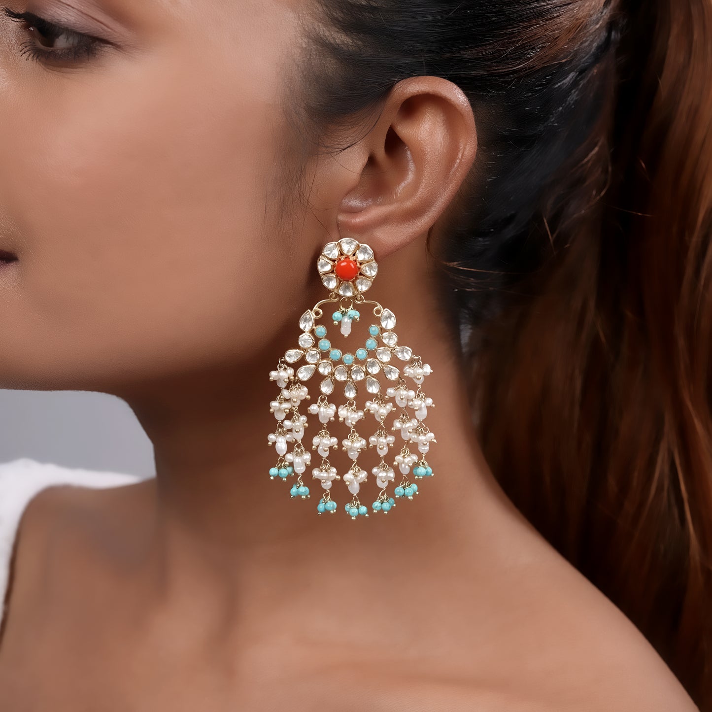 Turquoise Coral Beadfall - Gold Plated 925 Silver