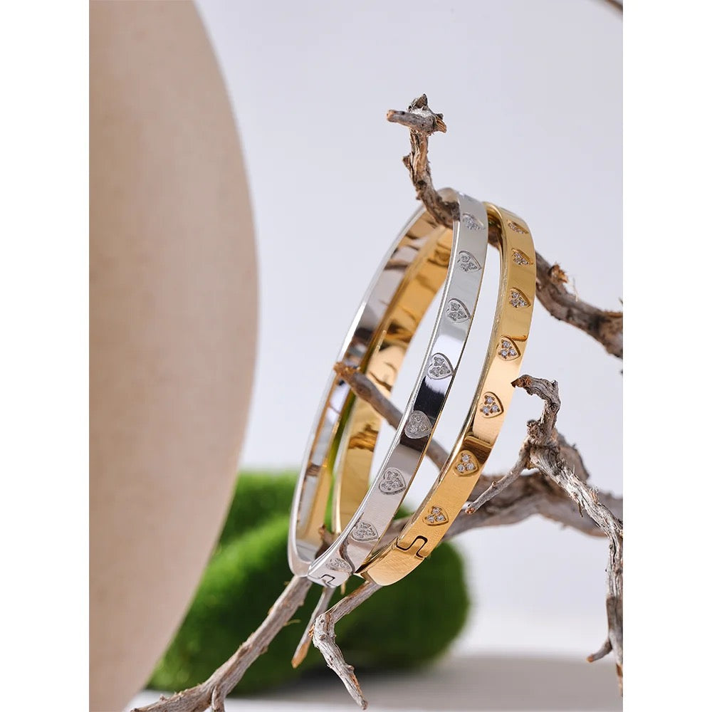 Heart Stamp Cuff Bracelet -18K Gold Coated