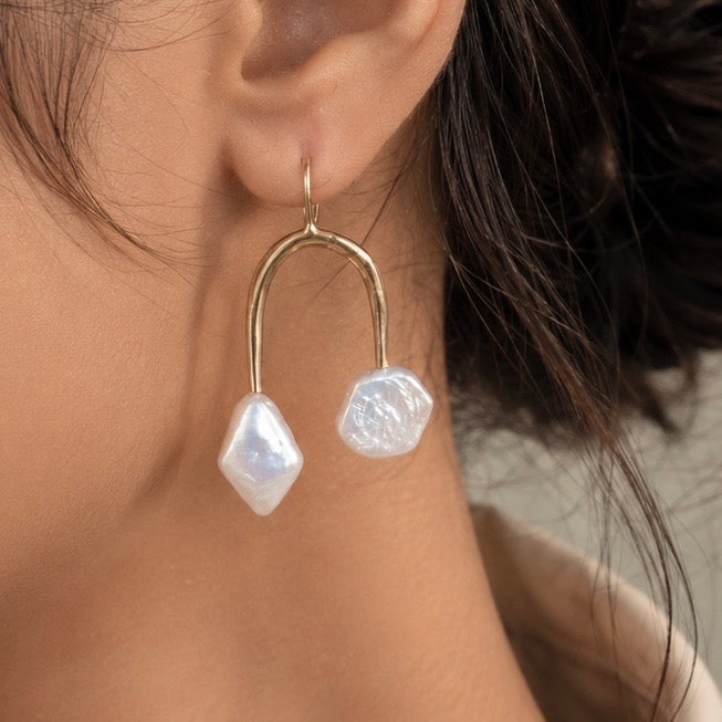 Pearl Arch Drops - Gold Coated Earrings