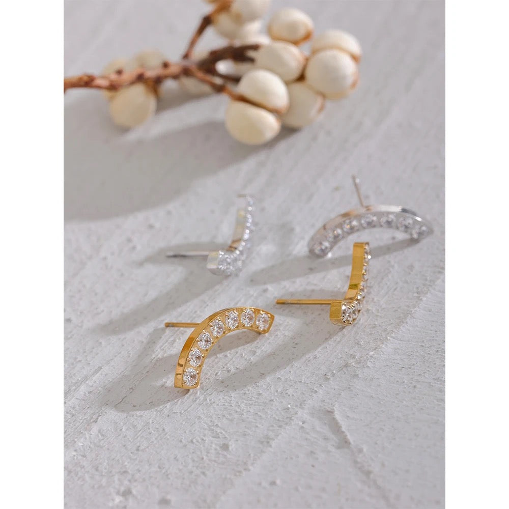 Crescent Shine Studs - 18K Gold Coated