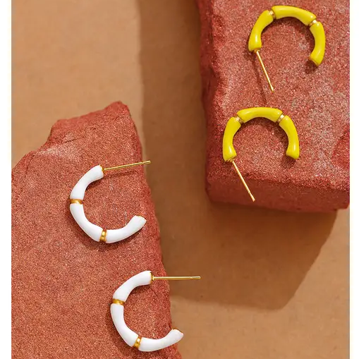 Hoku Enamel Hoop Earrings - 18K Gold Coated