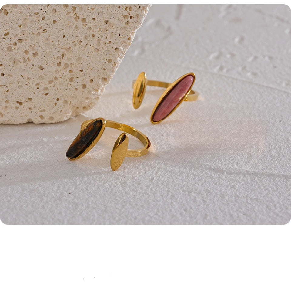 Tiger Eye Cuff RIng - 18K Gold Coated
