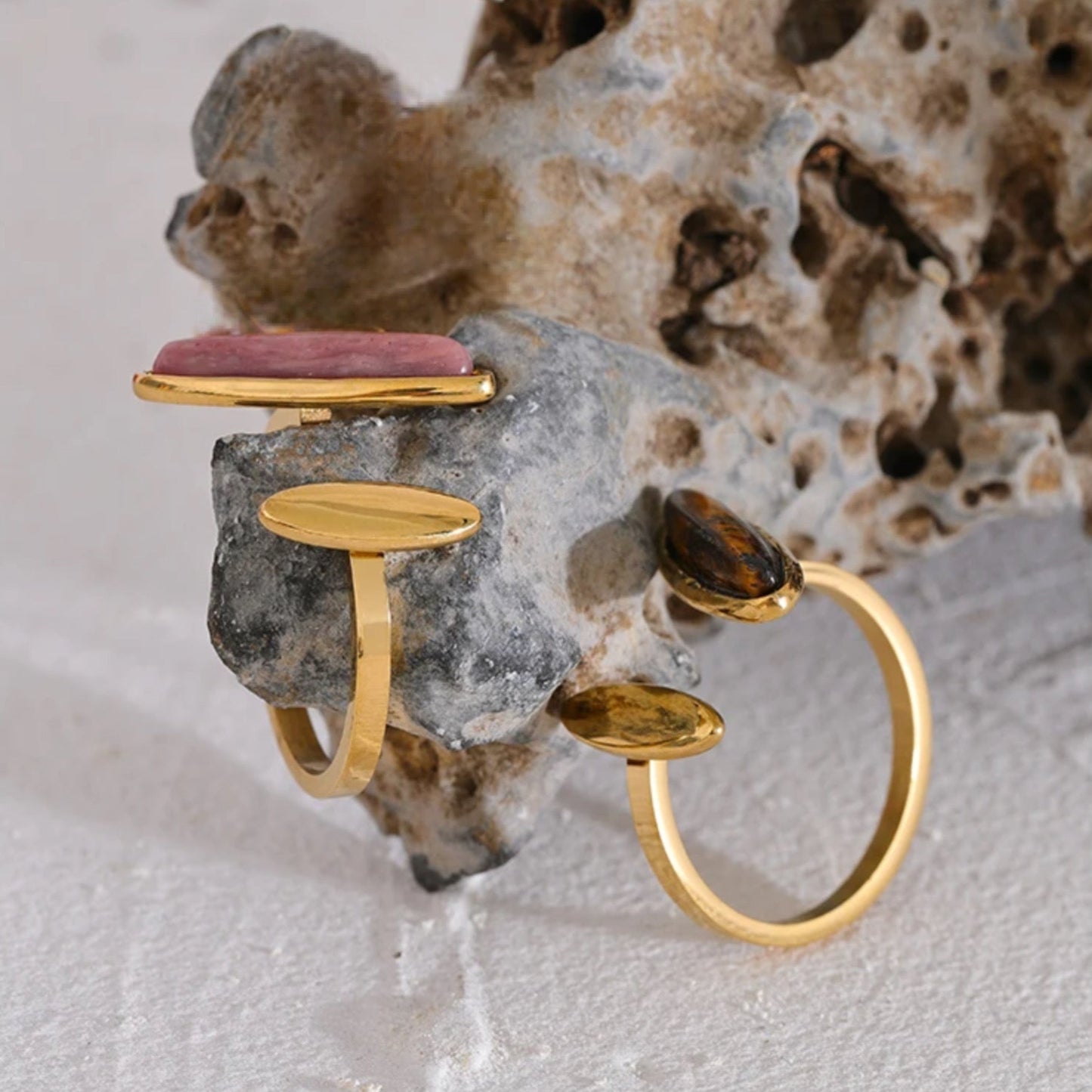 Tiger Eye Cuff RIng - 18K Gold Coated