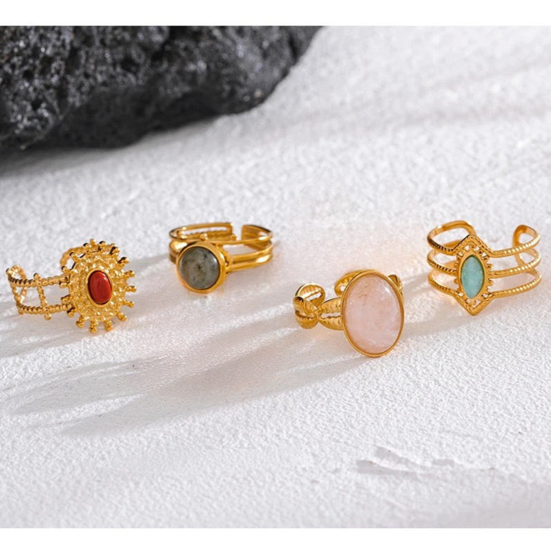 Vivid Gem Adjustable Ring - 18K Gold Coated