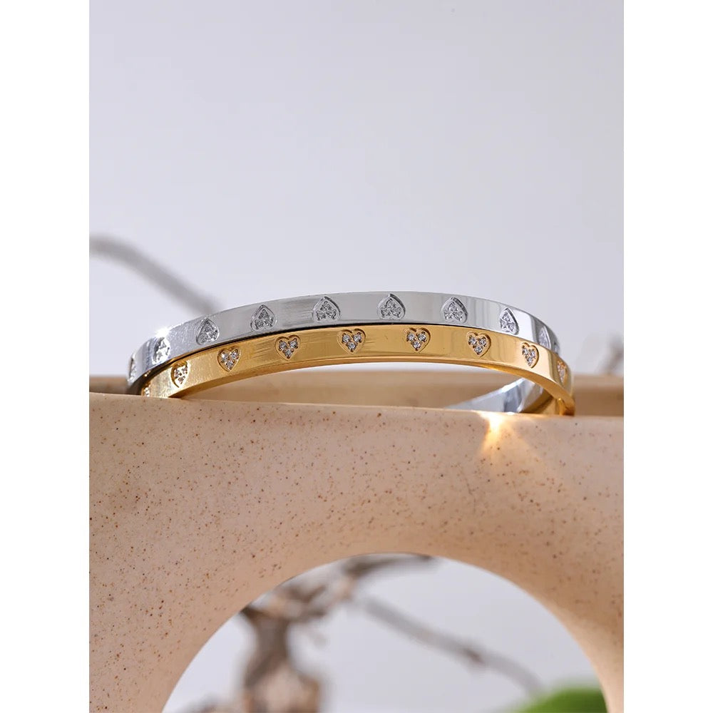 Heart Stamp Cuff Bracelet -18K Gold Coated