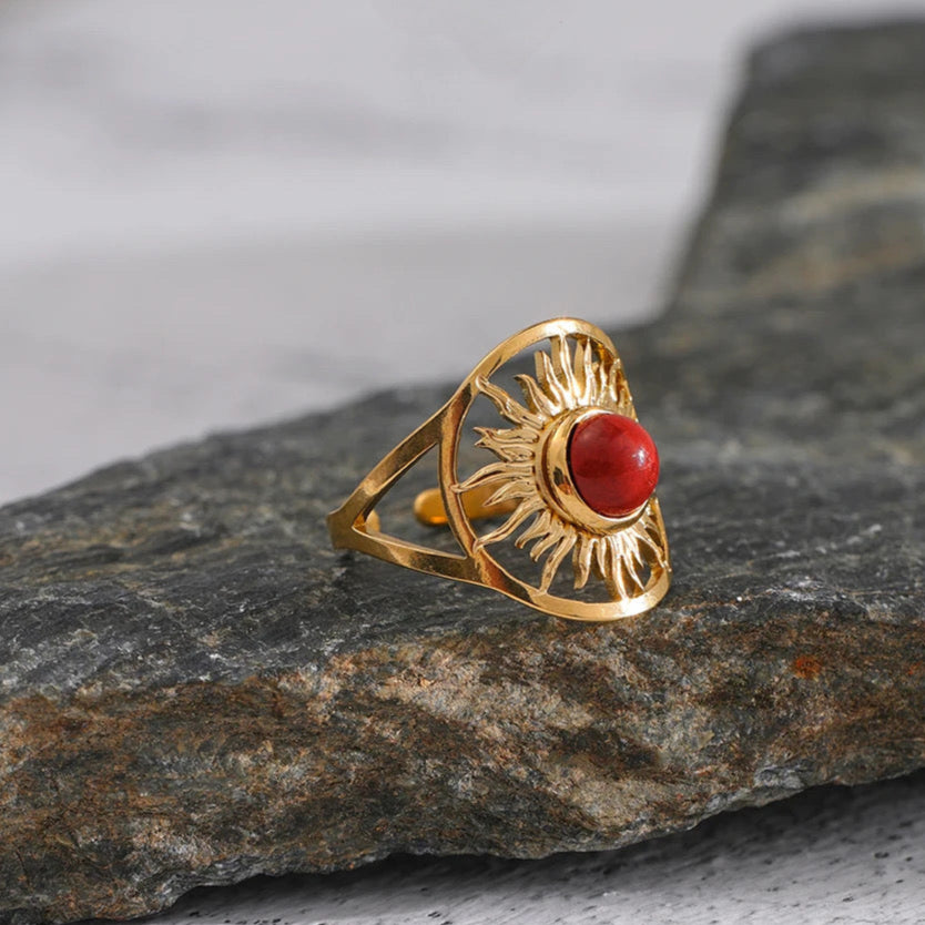 Ilios Red Ring - 18K Gold Coated