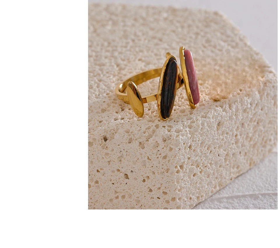 Tiger Eye Cuff RIng - 18K Gold Coated