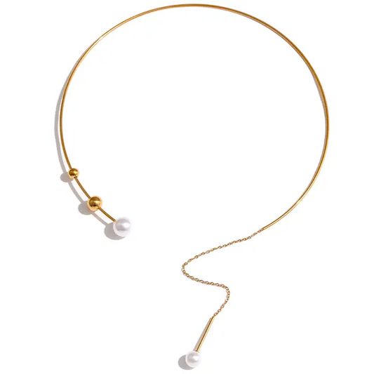Tara Pearl Line Choker - 18K Gold Coated