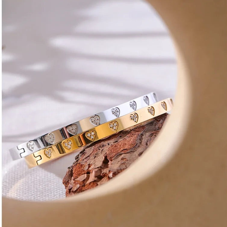 Heart Stamp Cuff Bracelet -18K Gold Coated