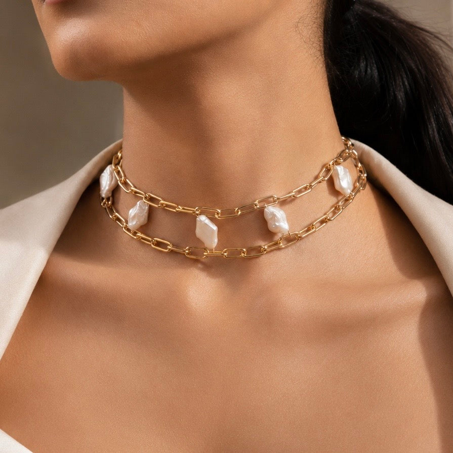 Pearl Link Choker - Gold Coated Necklace