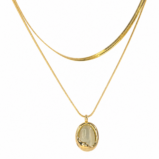 Arzonai Layer Necklace with Oval Drop