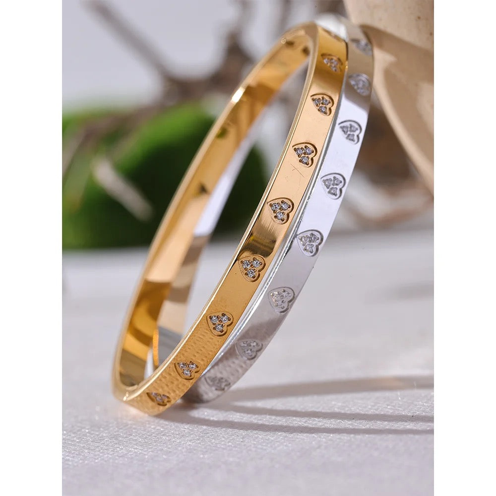 Heart Stamp Cuff Bracelet -18K Gold Coated