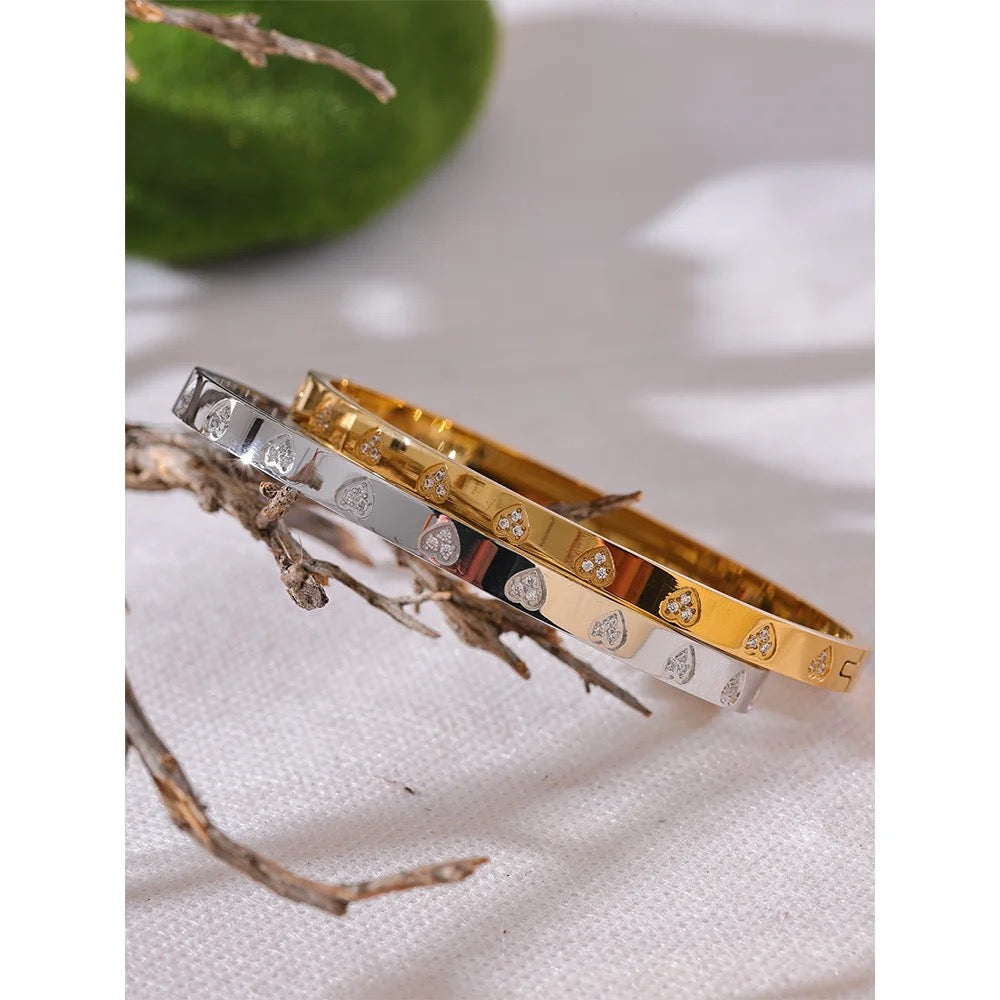 Heart Stamp Cuff Bracelet -18K Gold Coated