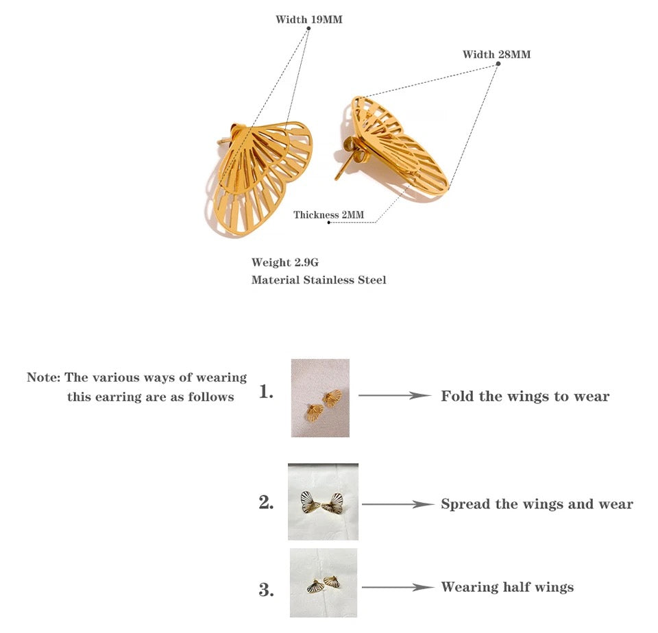 Fly Butterfly Earrings - 18K Gold Coated