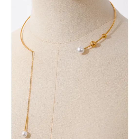 Tara Pearl Line Choker - 18K Gold Coated