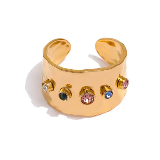 Rainbow Gemstone Ring - 18K Gold Coated