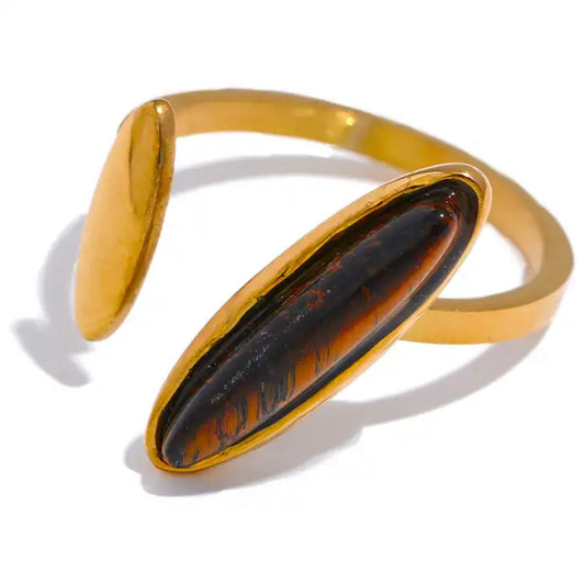 Tiger Eye Cuff RIng - 18K Gold Coated