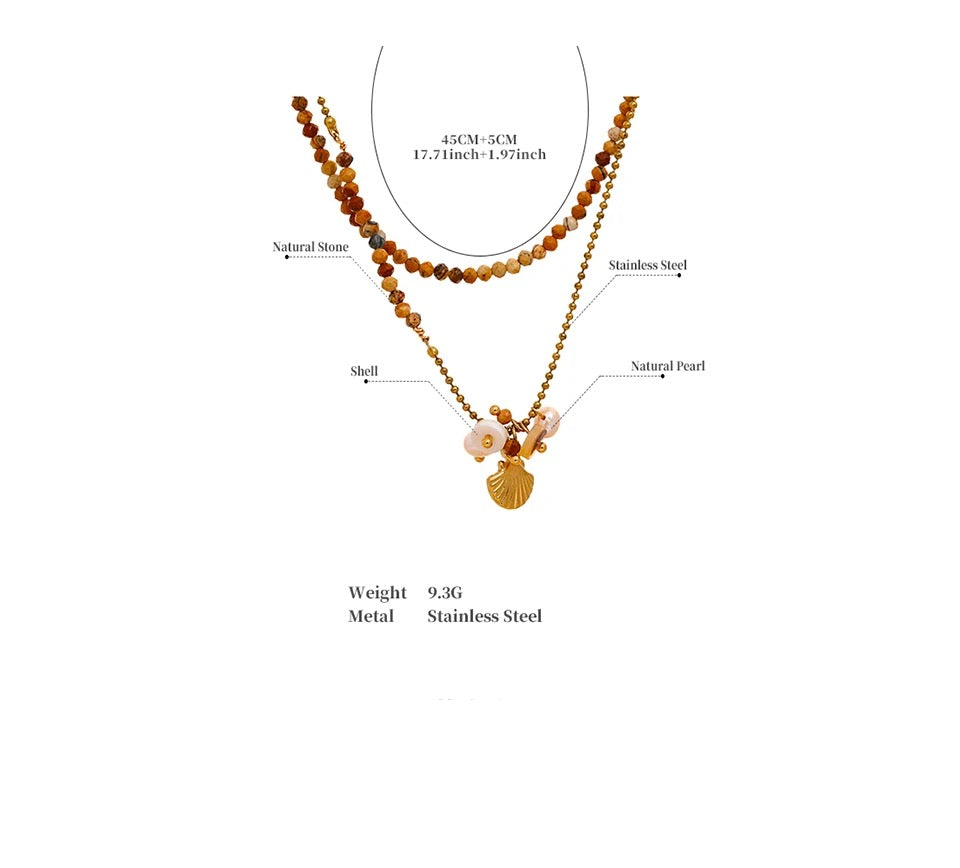 Beach Beaded Boho Necklace - 18K Gold Coated