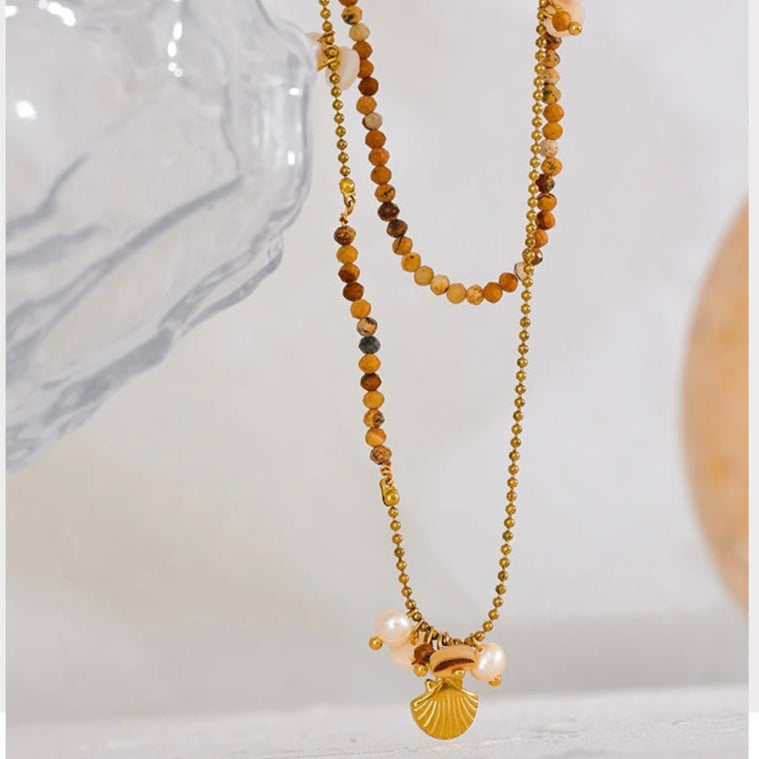 Beach Beaded Boho Necklace - 18K Gold Coated