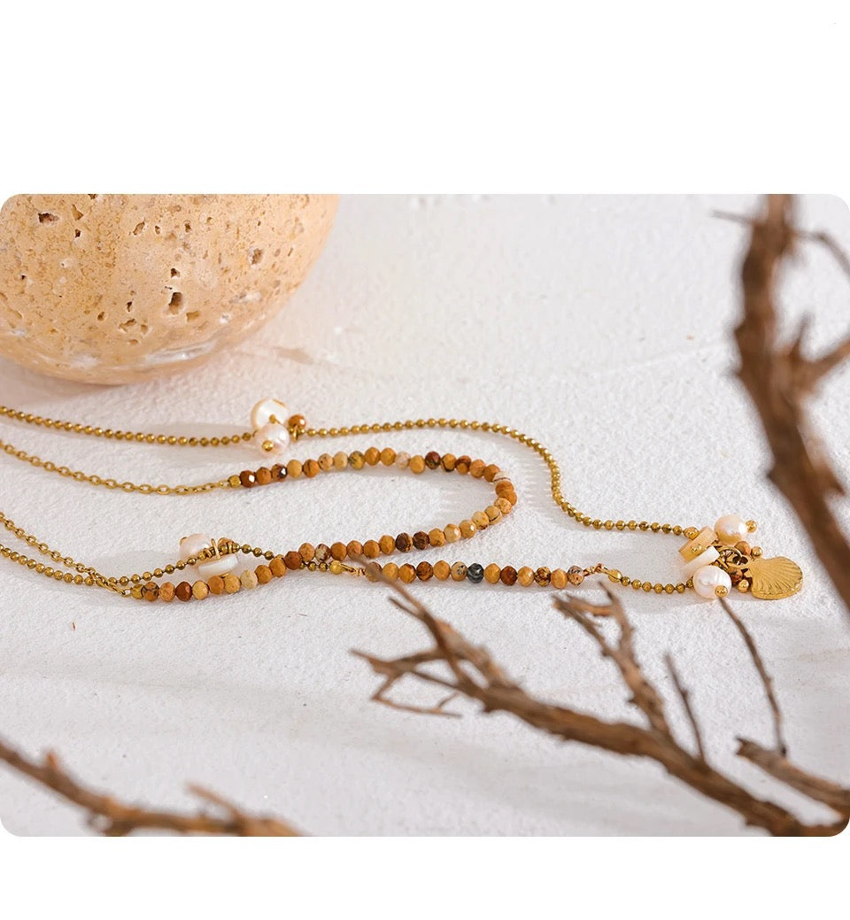 Beach Beaded Boho Necklace - 18K Gold Coated