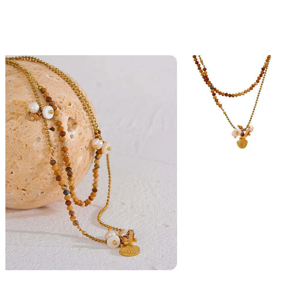 Beach Beaded Boho Necklace - 18K Gold Coated