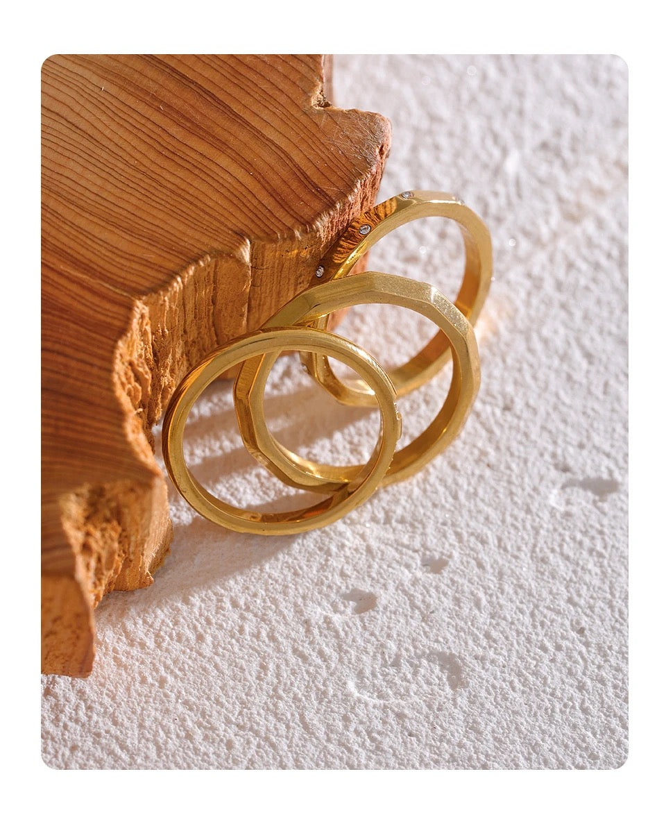 Star Sparkle Stackable Band Rings - 18K Gold Coated