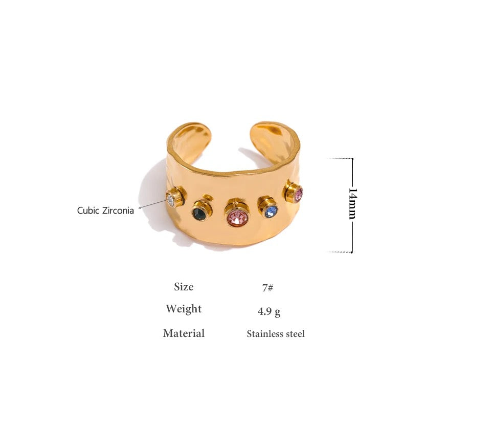 Rainbow Gemstone Ring - 18K Gold Coated