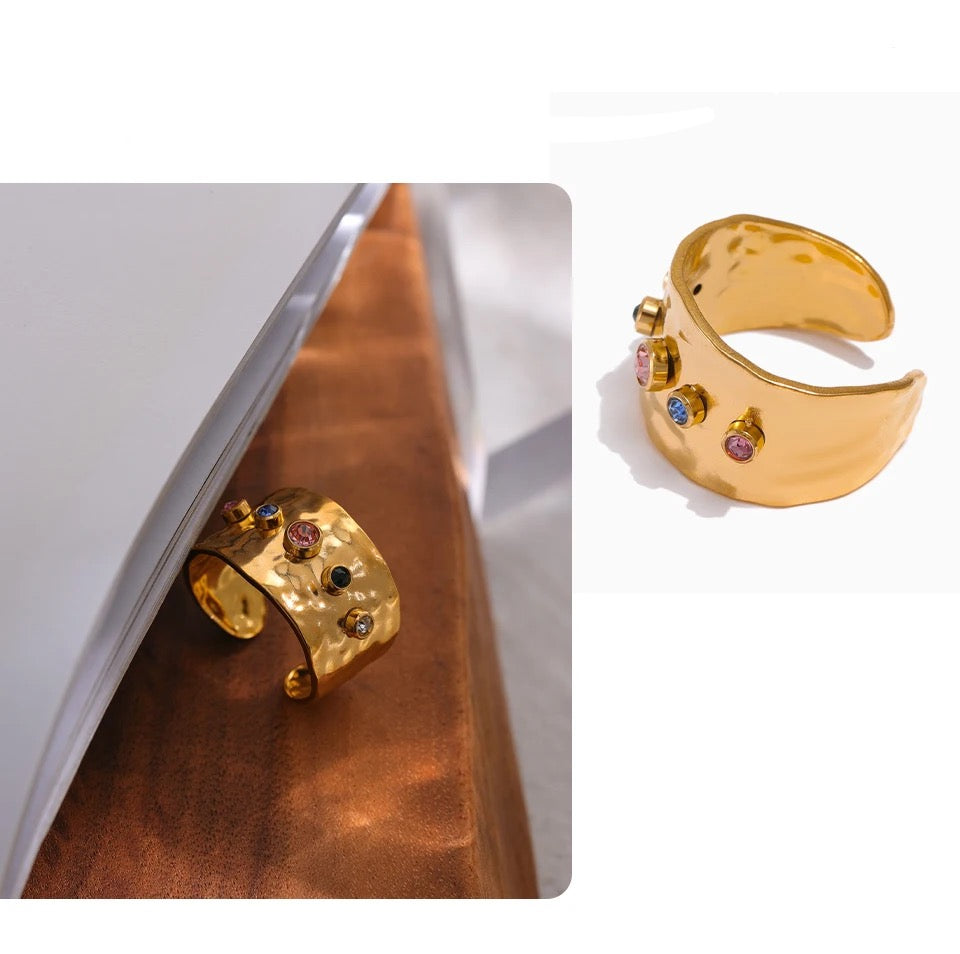 Rainbow Gemstone Ring - 18K Gold Coated