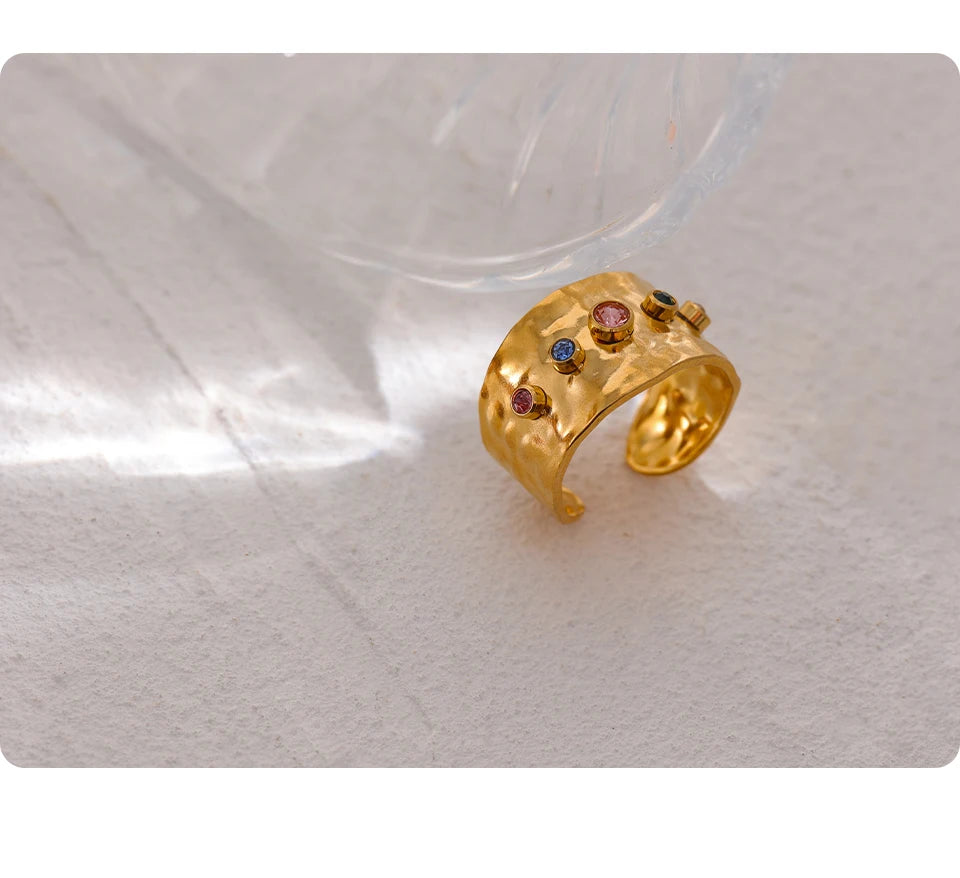 Rainbow Gemstone Ring - 18K Gold Coated