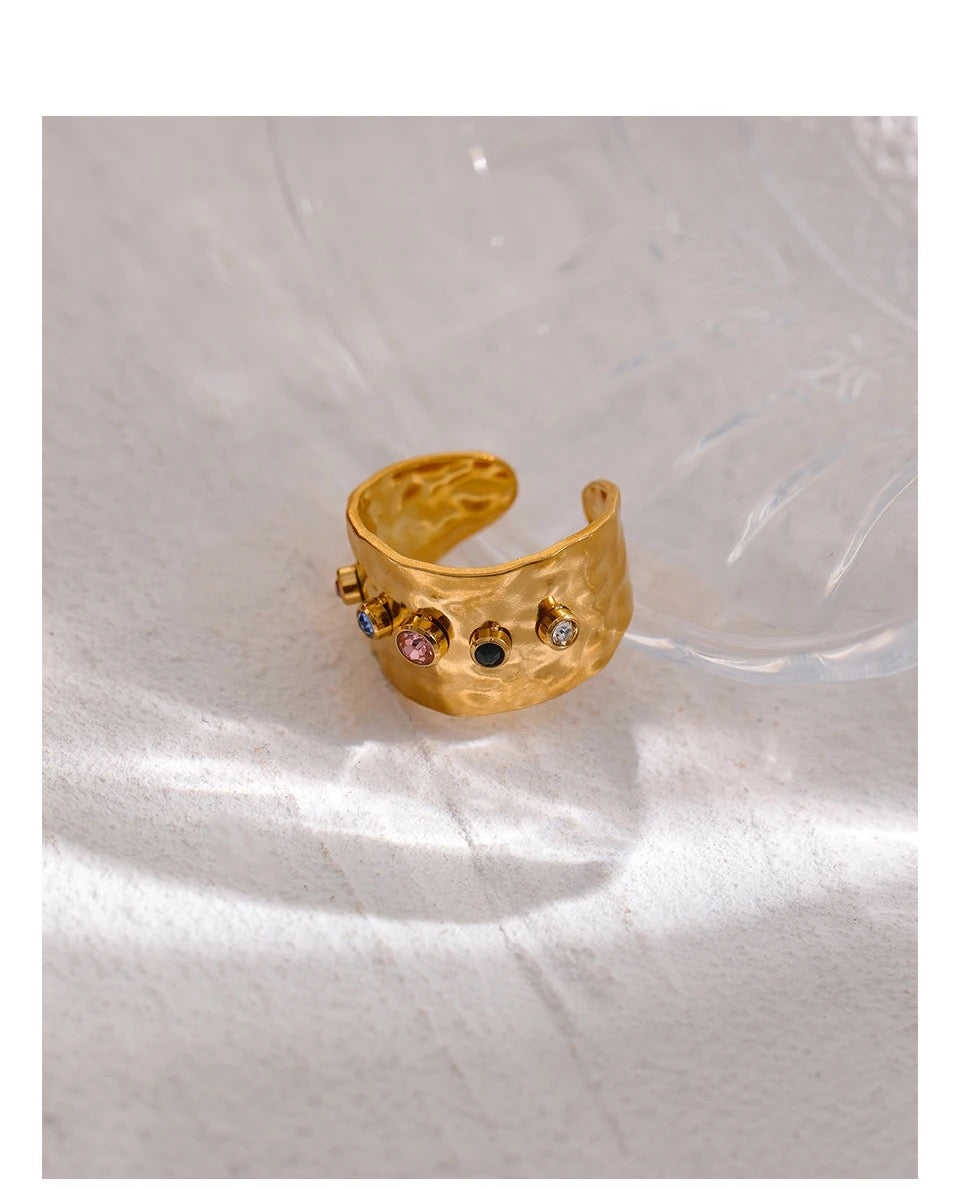 Rainbow Gemstone Ring - 18K Gold Coated
