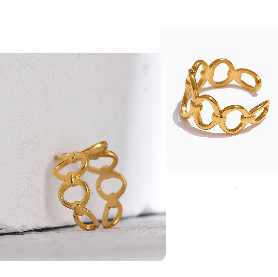 Chain Reaction Adjustable Ring - 18K Gold Coated
