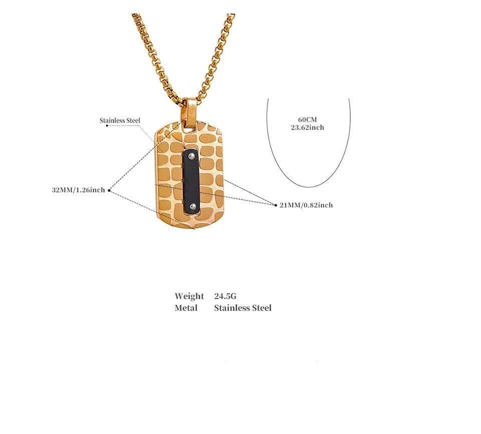 Dog Tag Pendant Necklace - 18K Gold Coated