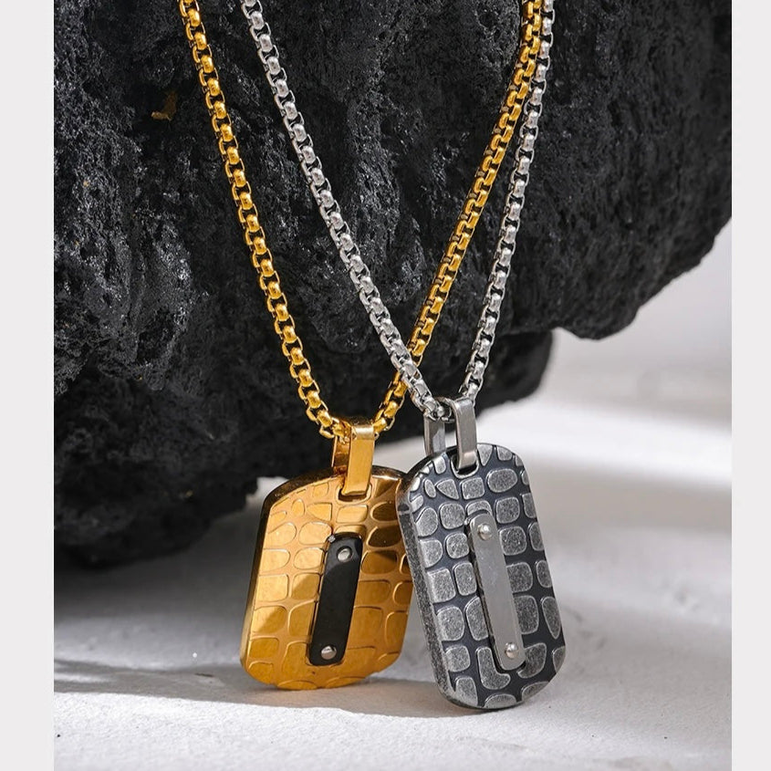Dog Tag Pendant Necklace - 18K Gold Coated