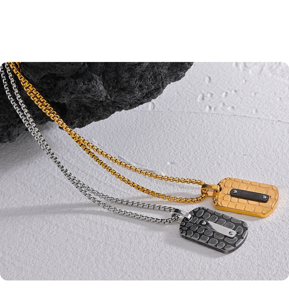 Dog Tag Pendant Necklace - 18K Gold Coated