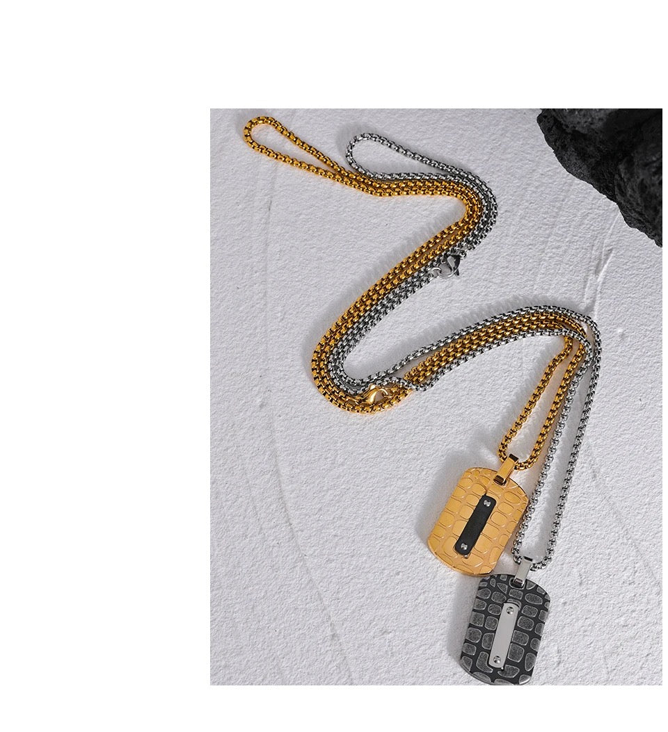 Dog Tag Pendant Necklace - 18K Gold Coated