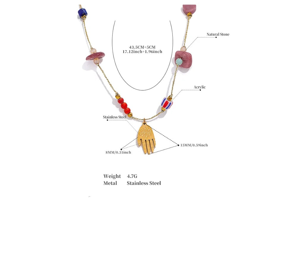 Hamsa Beaded Necklace - 18K Gold Coated