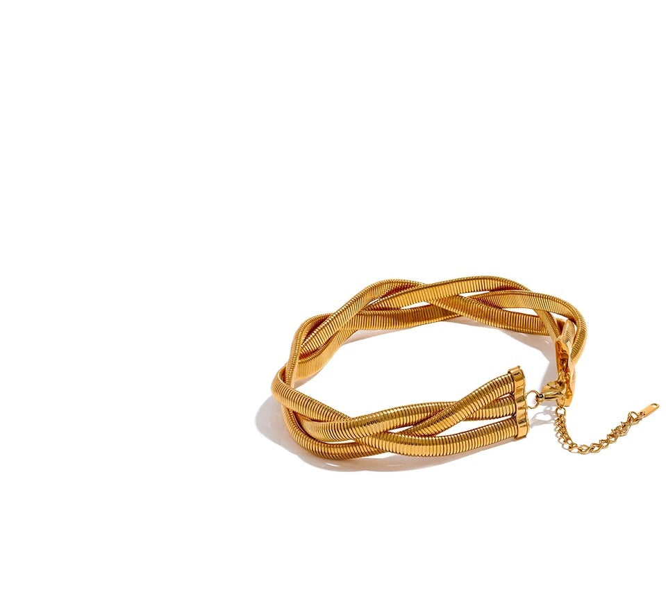 Twisted Plait Gold Choker - 18K Gold Coated