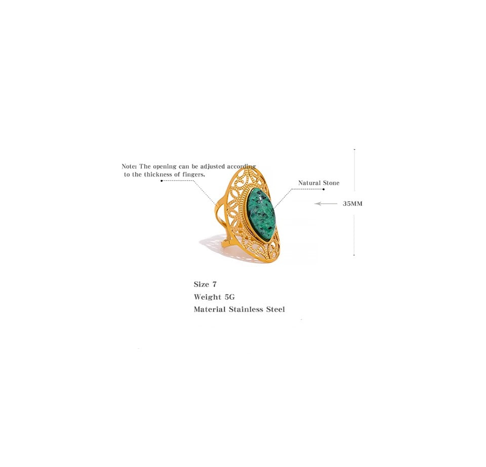 Majestic Green Oval Ring - 18K Gold Coated