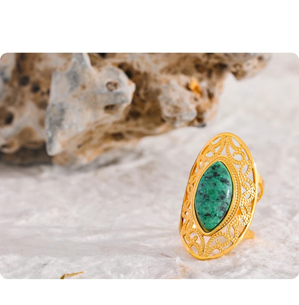 Majestic Green Oval Ring - 18K Gold Coated