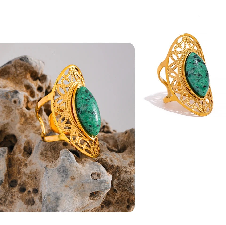 Majestic Green Oval Ring - 18K Gold Coated