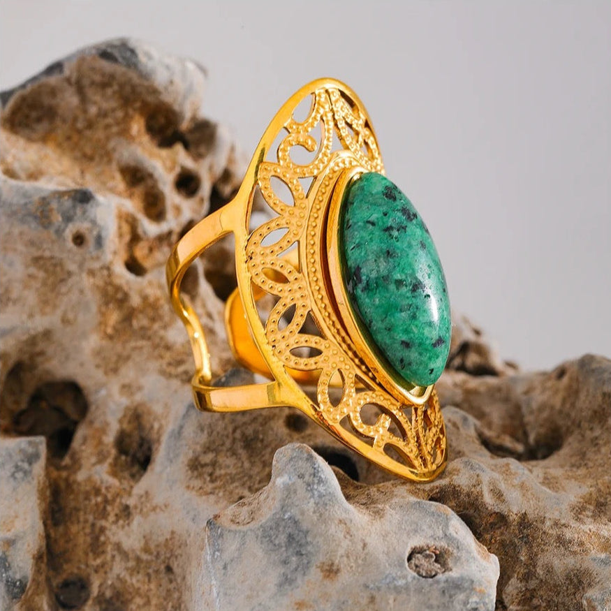 Majestic Green Oval Ring - 18K Gold Coated