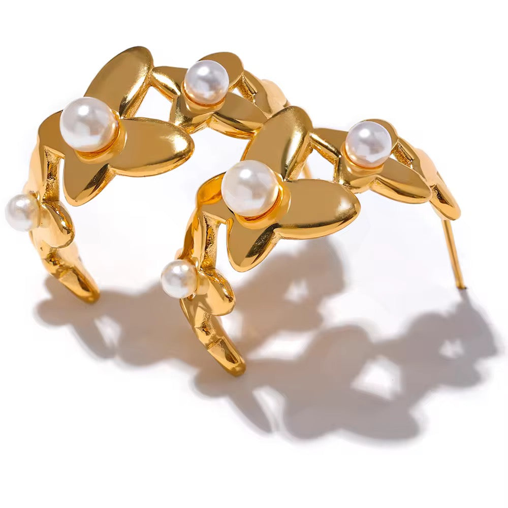 Butterfly Pearl Huggie