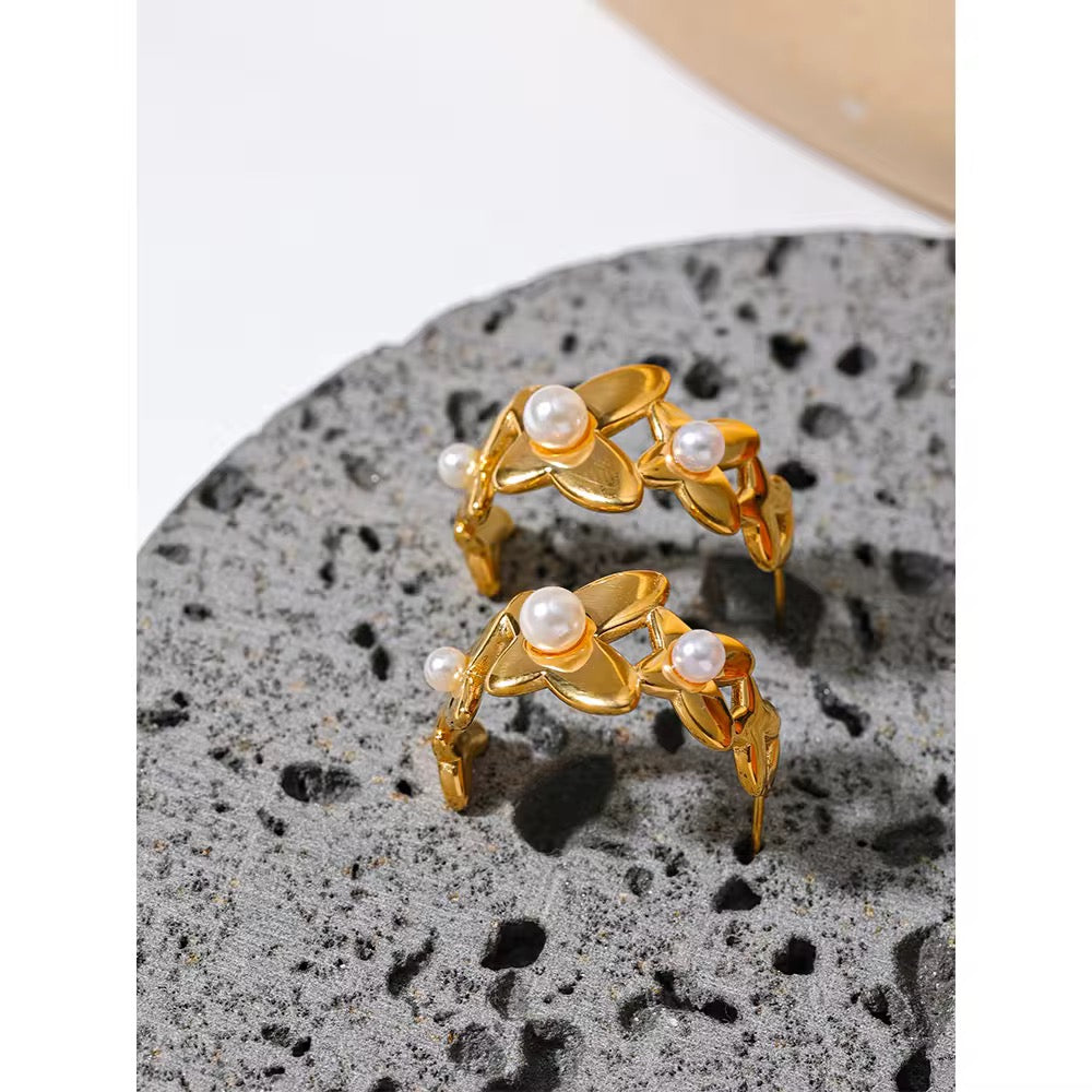Butterfly Pearl Huggie