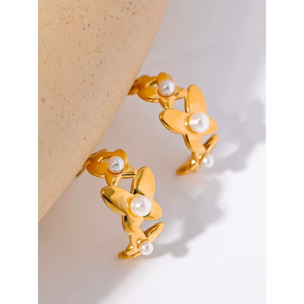 Butterfly Pearl Huggie
