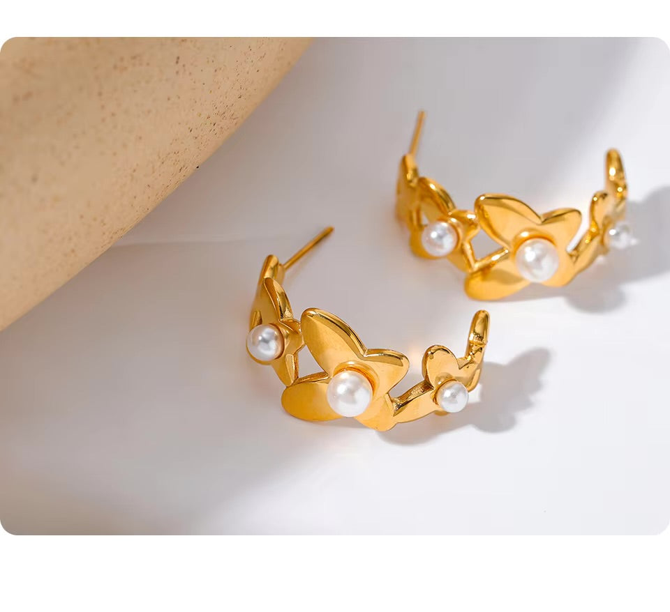 Butterfly Pearl Huggie